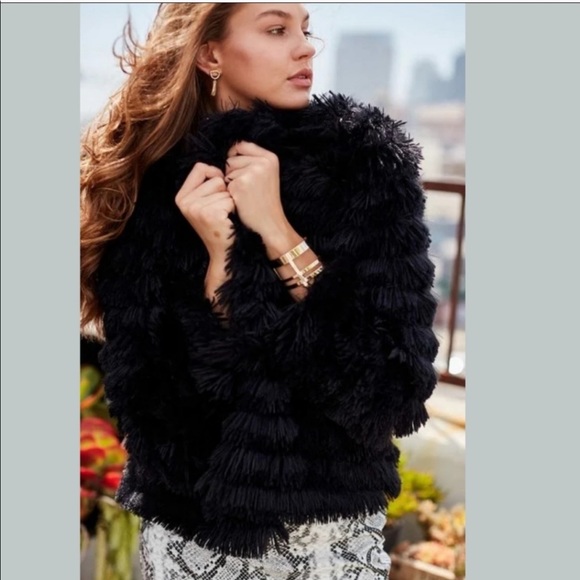 1 left! Black faux fur fringe lightweight jacket - Picture 2 of 6